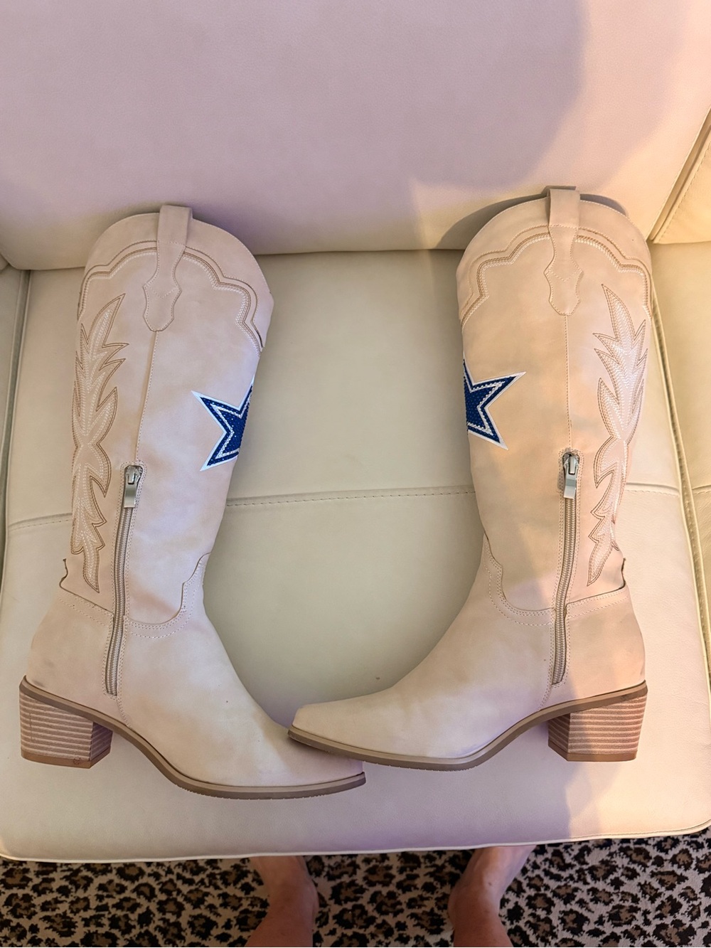 Beige Women's Dallas Cowboy’s Accent Knee-High Heeled Boots - Picture 3 of 6